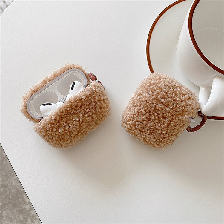 For Apple AirPods Pro 2 Solid Color Plush Earphone Case Bluetooth Earphone Earbud Anti-scratch TPU Cover with Buckle - Brown