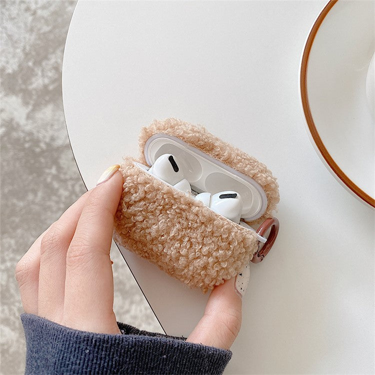 For Apple AirPods Pro 2 Solid Color Plush Earphone Case Bluetooth Earphone Earbud Anti-scratch TPU Cover with Buckle - Brown