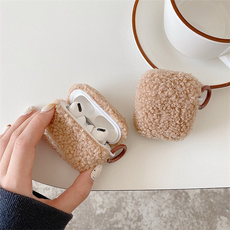 For Apple AirPods Pro 2 Solid Color Plush Earphone Case Bluetooth Earphone Earbud Anti-scratch TPU Cover with Buckle - Brown