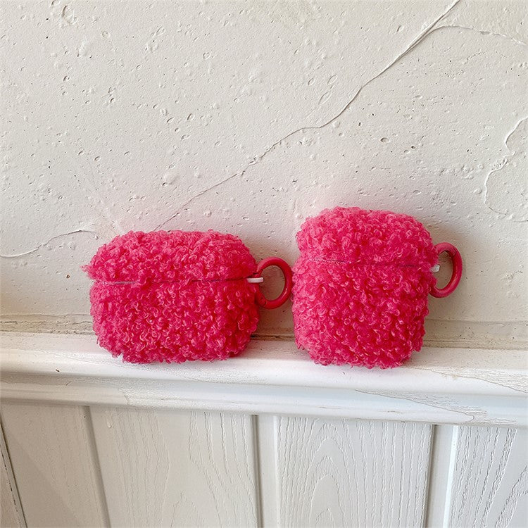 For Apple AirPods Pro 2 Solid Color Plush Earphone Case Bluetooth Earphone Earbud Anti-scratch TPU Cover with Buckle - Rose