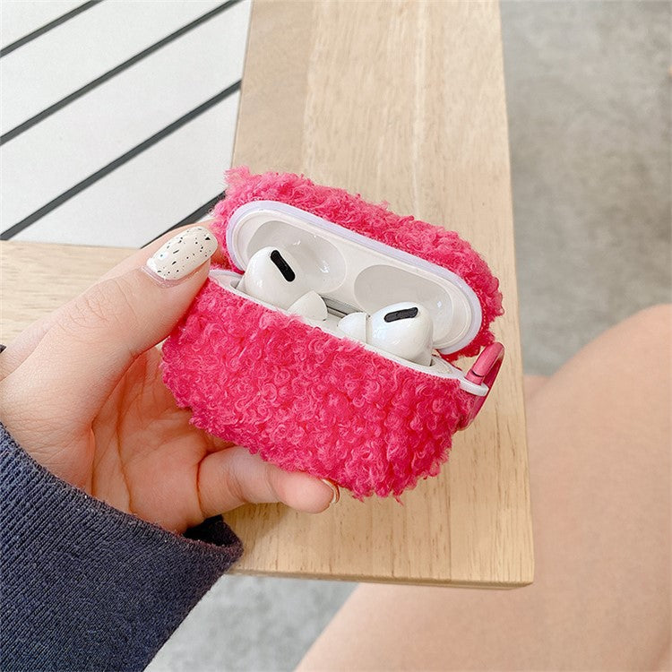 For Apple AirPods Pro 2 Solid Color Plush Earphone Case Bluetooth Earphone Earbud Anti-scratch TPU Cover with Buckle - Rose