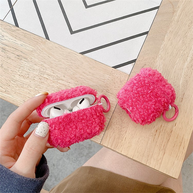 For Apple AirPods Pro 2 Solid Color Plush Earphone Case Bluetooth Earphone Earbud Anti-scratch TPU Cover with Buckle - Rose