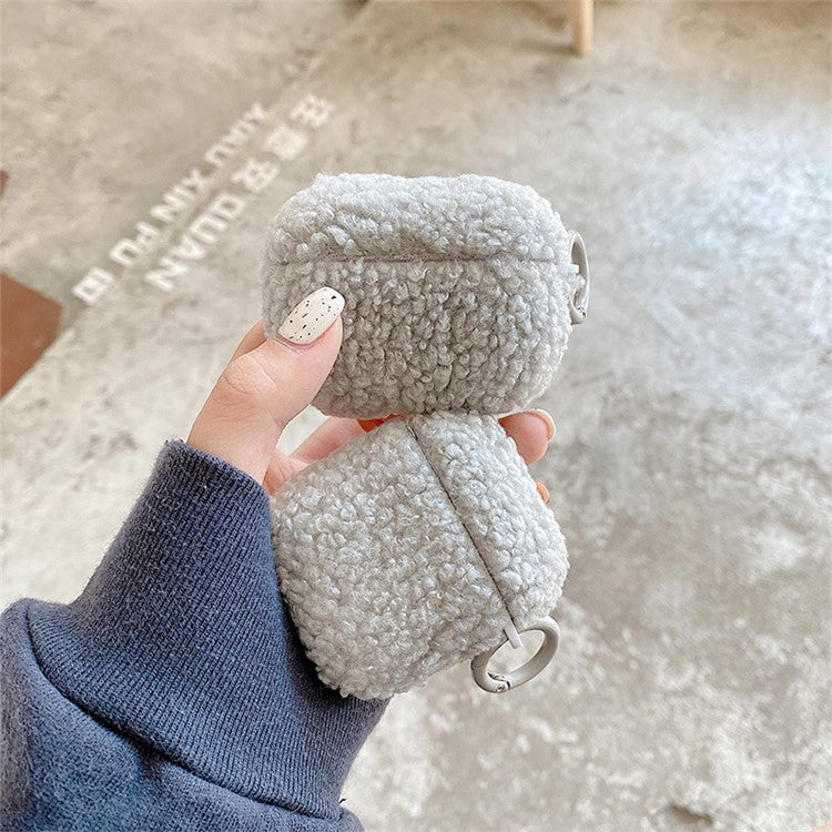 For Apple AirPods Pro 2 Solid Color Plush Earphone Case Bluetooth Earphone Earbud Anti-scratch TPU Cover with Buckle - Grey