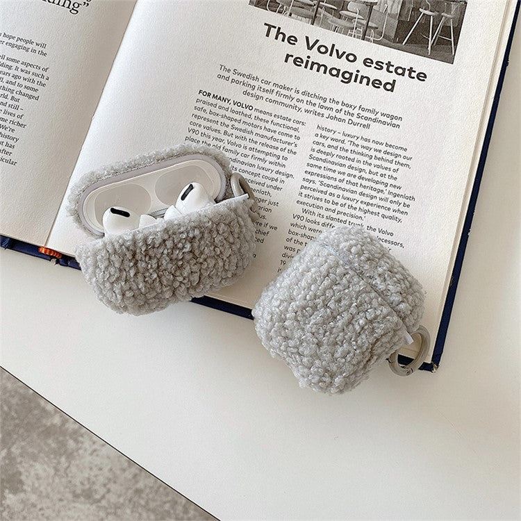 For Apple AirPods Pro 2 Solid Color Plush Earphone Case Bluetooth Earphone Earbud Anti-scratch TPU Cover with Buckle - Grey