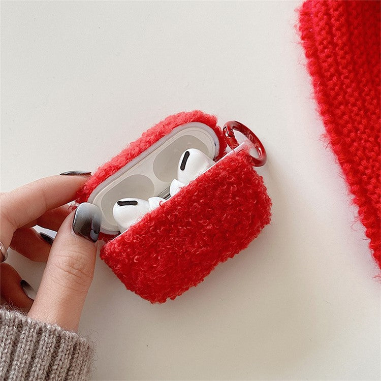 For Apple AirPods Pro 2 Solid Color Plush Earphone Case Bluetooth Earphone Earbud Anti-scratch TPU Cover with Buckle - Red