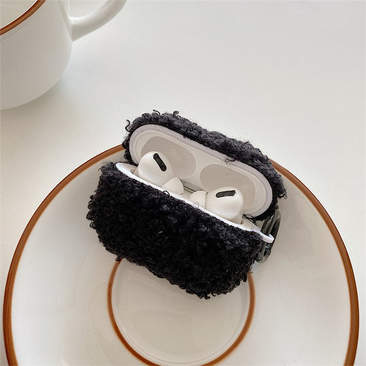 For Apple AirPods Pro 2 Solid Color Plush Earphone Case Bluetooth Earphone Earbud Anti-scratch TPU Cover with Buckle - Black