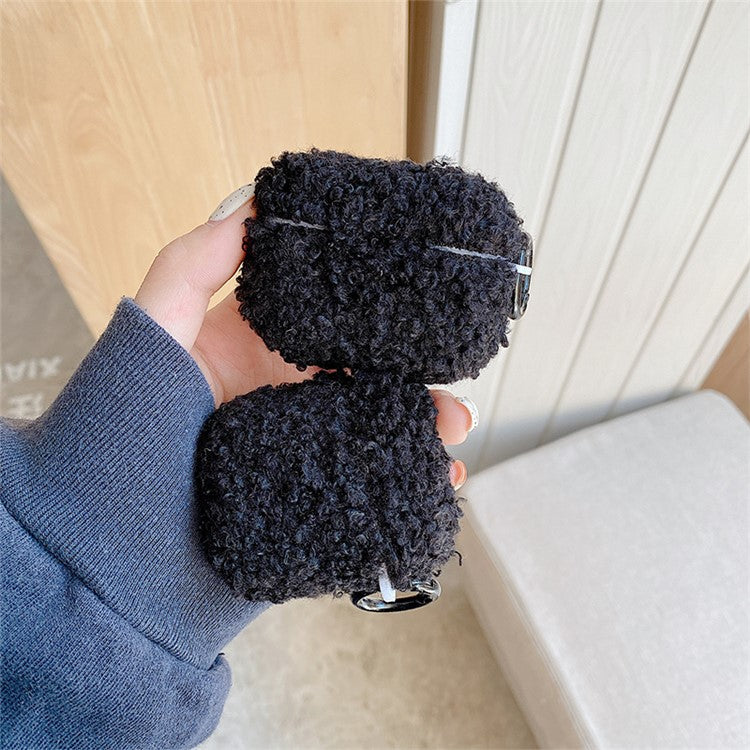 For Apple AirPods Pro 2 Solid Color Plush Earphone Case Bluetooth Earphone Earbud Anti-scratch TPU Cover with Buckle - Black