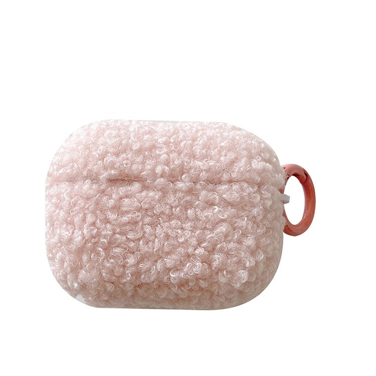 For Apple AirPods Pro 2 Solid Color Plush Earphone Case Bluetooth Earphone Earbud Anti-scratch TPU Cover with Buckle - Pink