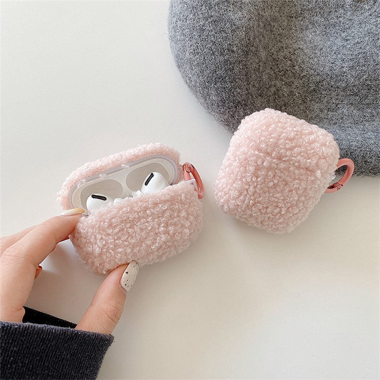 For Apple AirPods Pro 2 Solid Color Plush Earphone Case Bluetooth Earphone Earbud Anti-scratch TPU Cover with Buckle - Pink