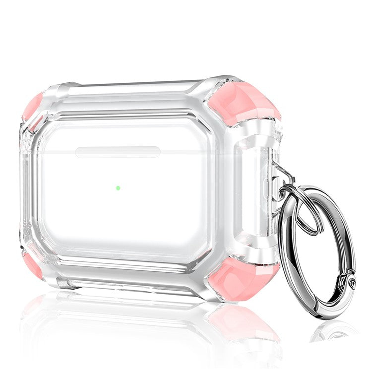 For AirPods Pro (Gen 2) (USB-C) / Pro 2 Transparent Dual Color Earphone Protective Case TPU+PC Anti-drop Cover with Ring Buckle - Pink