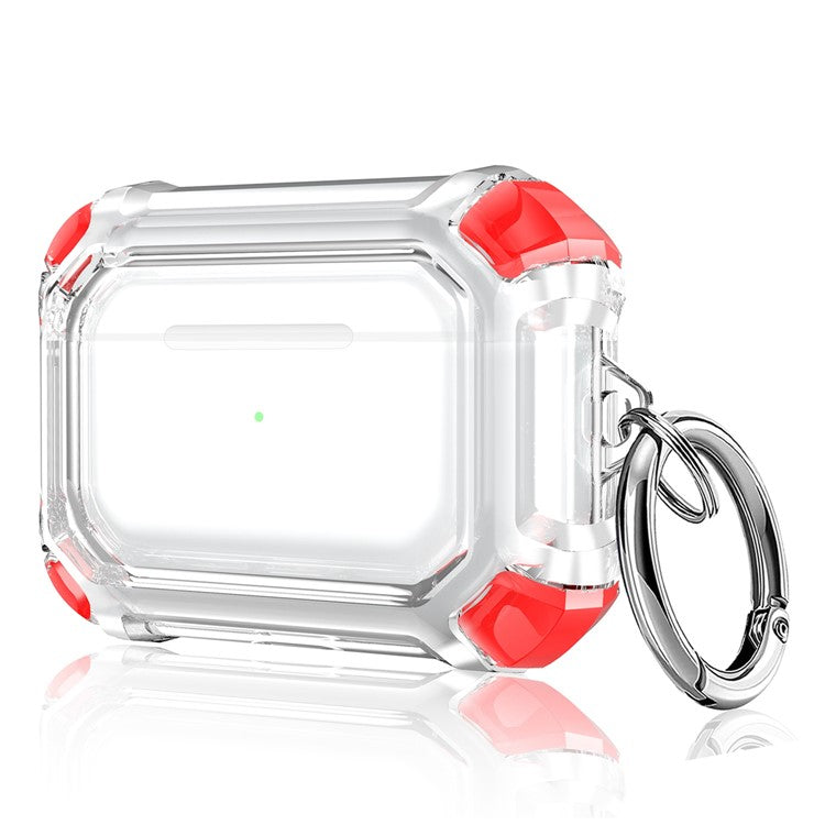 For AirPods Pro (Gen 2) (USB-C) / Pro 2 Transparent Dual Color Earphone Protective Case TPU+PC Anti-drop Cover with Ring Buckle - Red