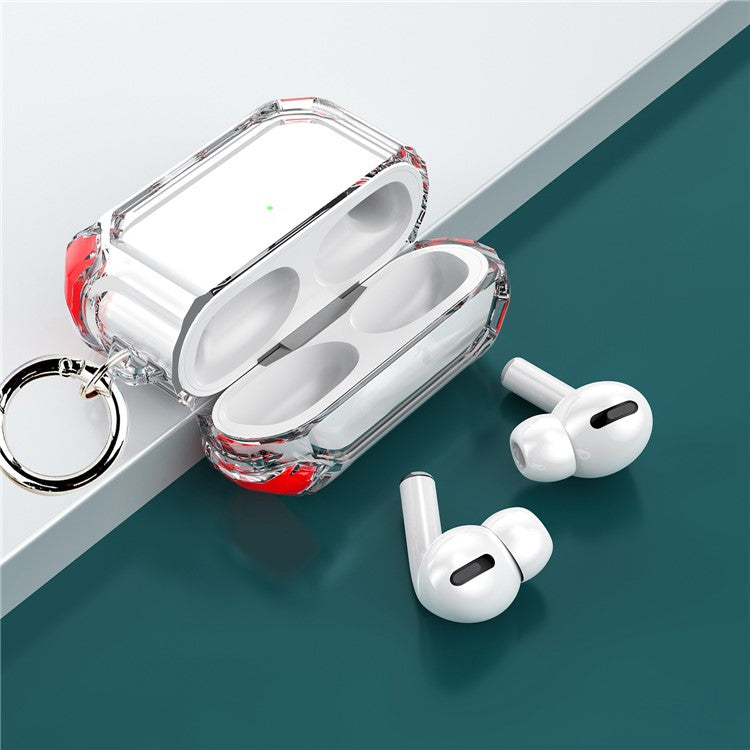 For AirPods Pro (Gen 2) (USB-C) / Pro 2 Transparent Dual Color Earphone Protective Case TPU+PC Anti-drop Cover with Ring Buckle - Red