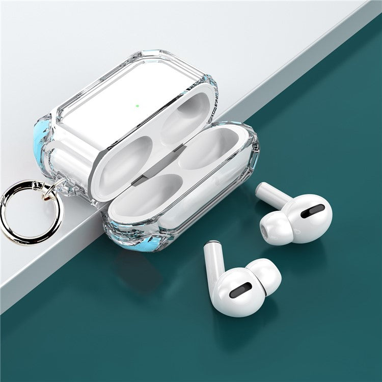 For AirPods Pro (Gen 2) (USB-C) / Pro 2 Transparent Dual Color Earphone Protective Case TPU+PC Anti-drop Cover with Ring Buckle - Sky Blue
