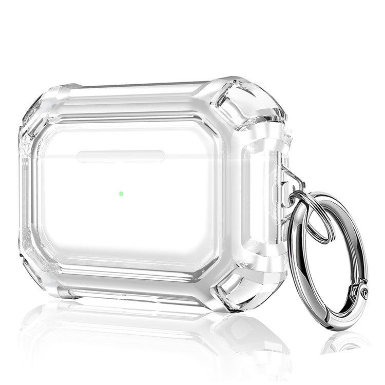 For AirPods Pro (Gen 2) (USB-C) / Pro 2 Transparent Dual Color Earphone Protective Case TPU+PC Anti-drop Cover with Ring Buckle - Transparent