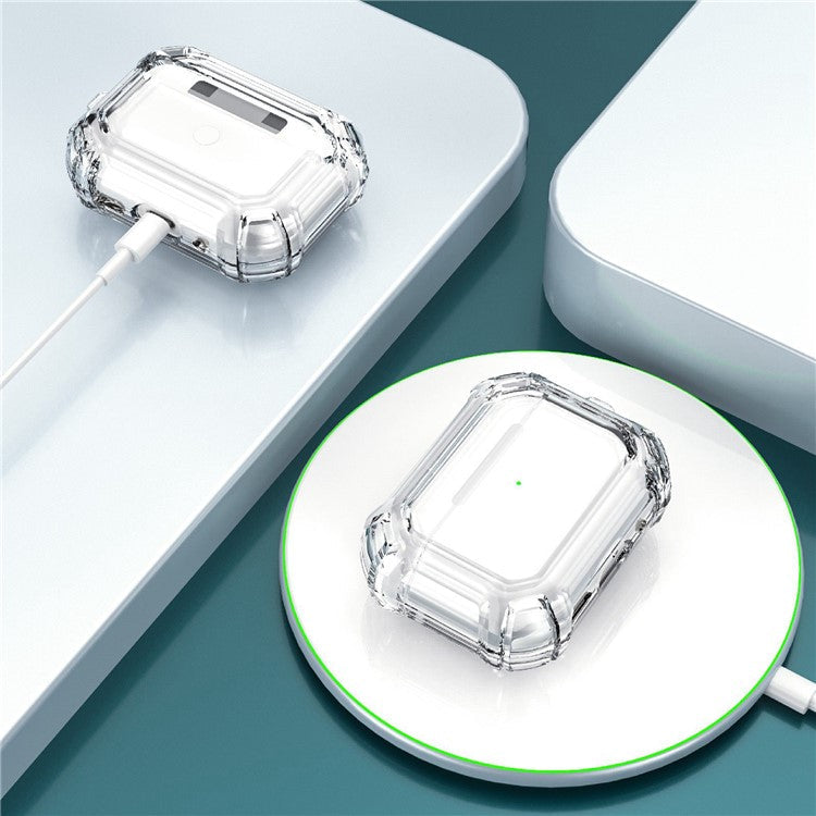 For AirPods Pro (Gen 2) (USB-C) / Pro 2 Transparent Dual Color Earphone Protective Case TPU+PC Anti-drop Cover with Ring Buckle - Transparent