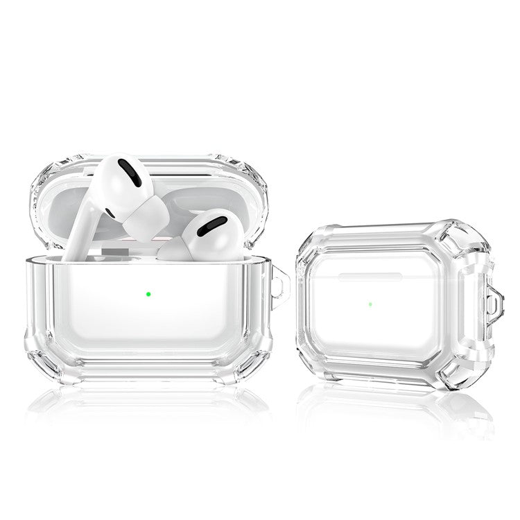 For AirPods Pro (Gen 2) (USB-C) / Pro 2 Transparent Dual Color Earphone Protective Case TPU+PC Anti-drop Cover with Ring Buckle - Transparent
