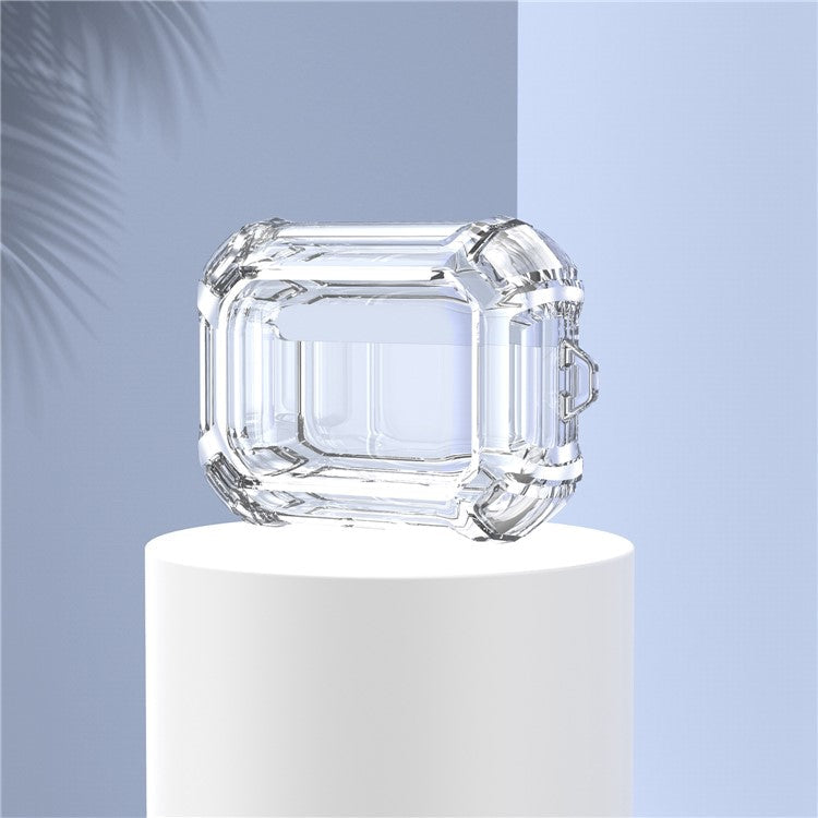 For AirPods Pro (Gen 2) (USB-C) / Pro 2 Transparent Dual Color Earphone Protective Case TPU+PC Anti-drop Cover with Ring Buckle - Transparent