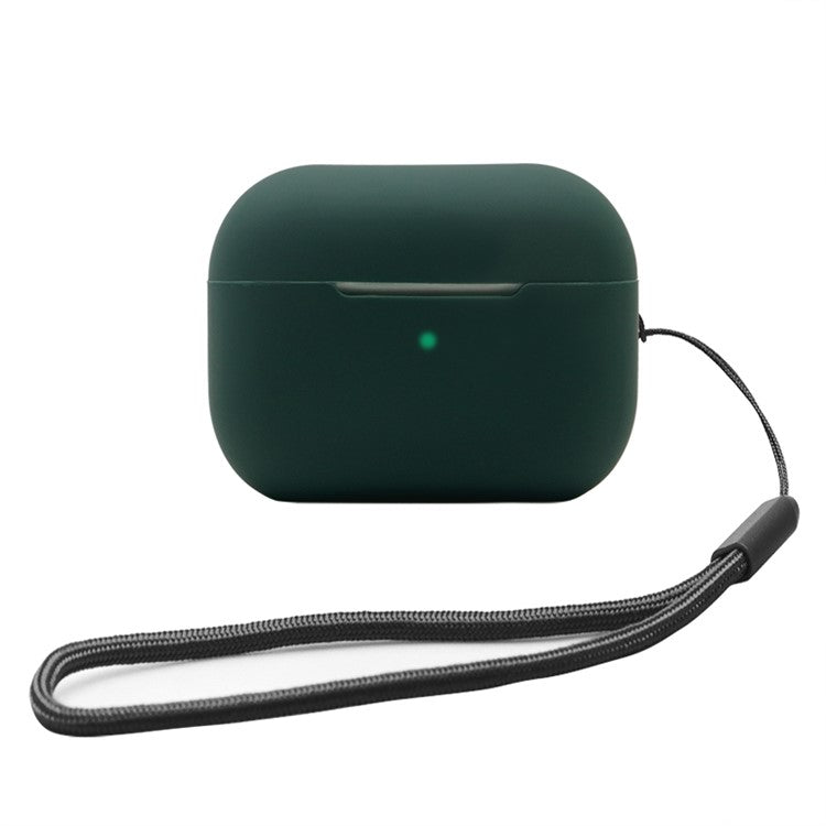 2.0mm Solid Color Silicone Case for Apple AirPods Pro 2, Bluetooth Earphone Anti-drop Cover with Hanging Strap - Midnight Green