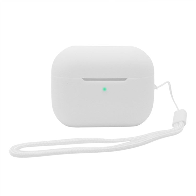 2.0mm Solid Color Silicone Case for Apple AirPods Pro 2, Bluetooth Earphone Anti-drop Cover with Hanging Strap - White
