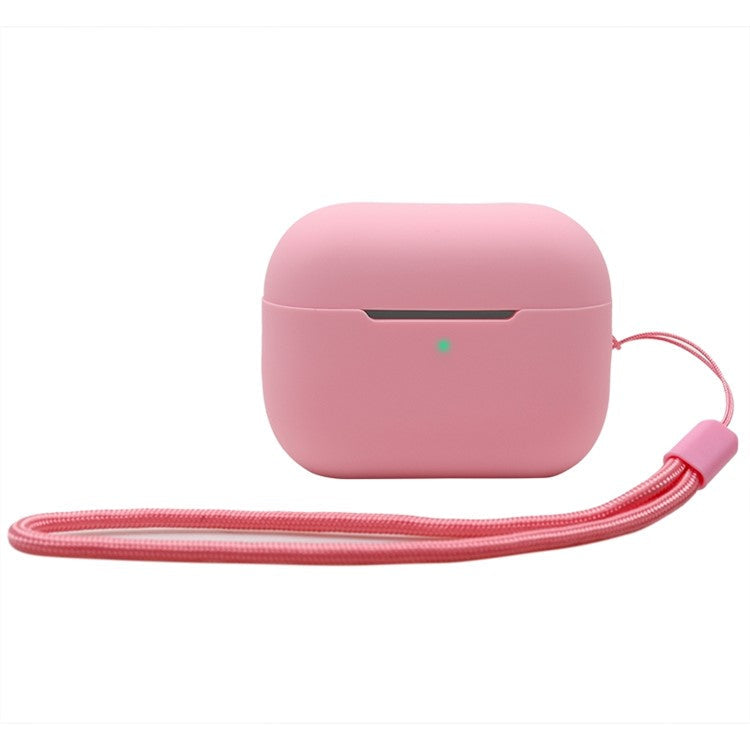 2.0mm Solid Color Silicone Case for Apple AirPods Pro 2, Bluetooth Earphone Anti-drop Cover with Hanging Strap - Pink