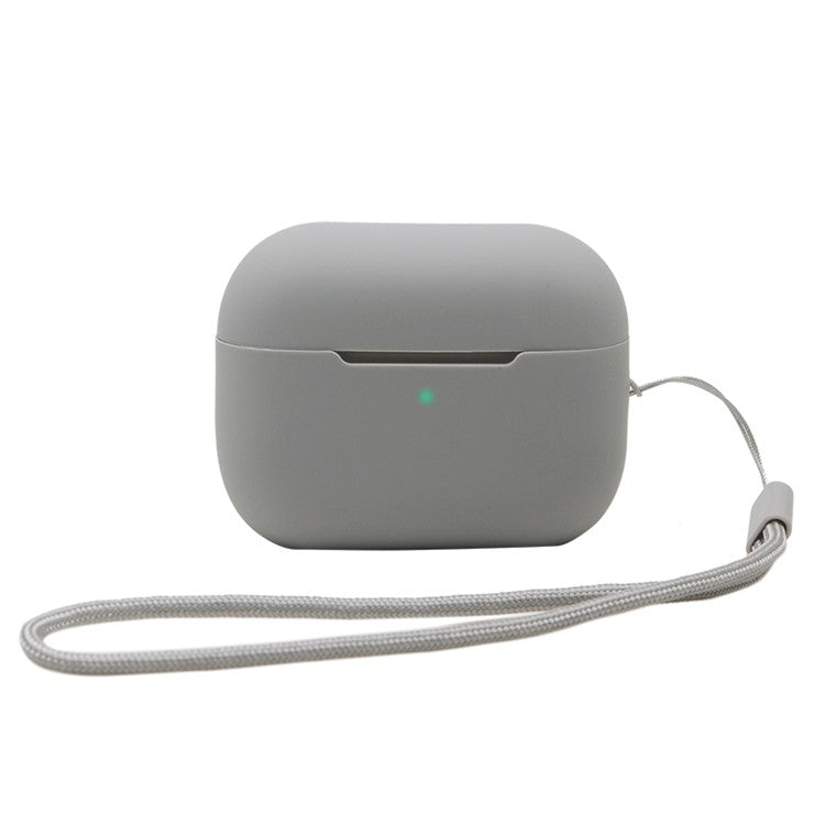 2.0mm Solid Color Silicone Case for Apple AirPods Pro 2, Bluetooth Earphone Anti-drop Cover with Hanging Strap - Grey