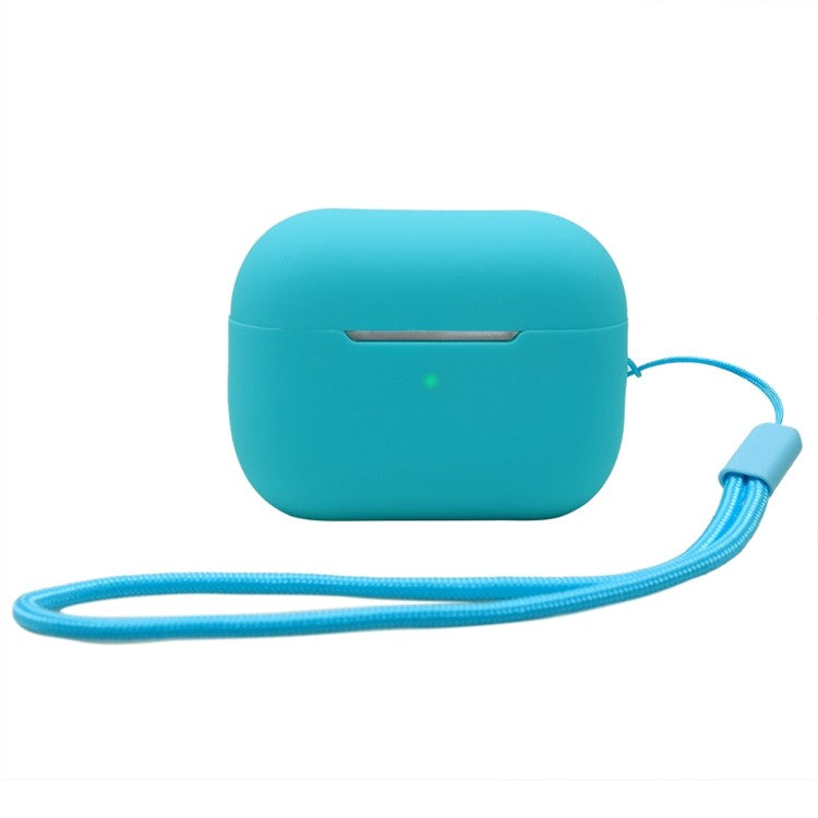 2.0mm Solid Color Silicone Case for Apple AirPods Pro 2, Bluetooth Earphone Anti-drop Cover with Hanging Strap - Blue