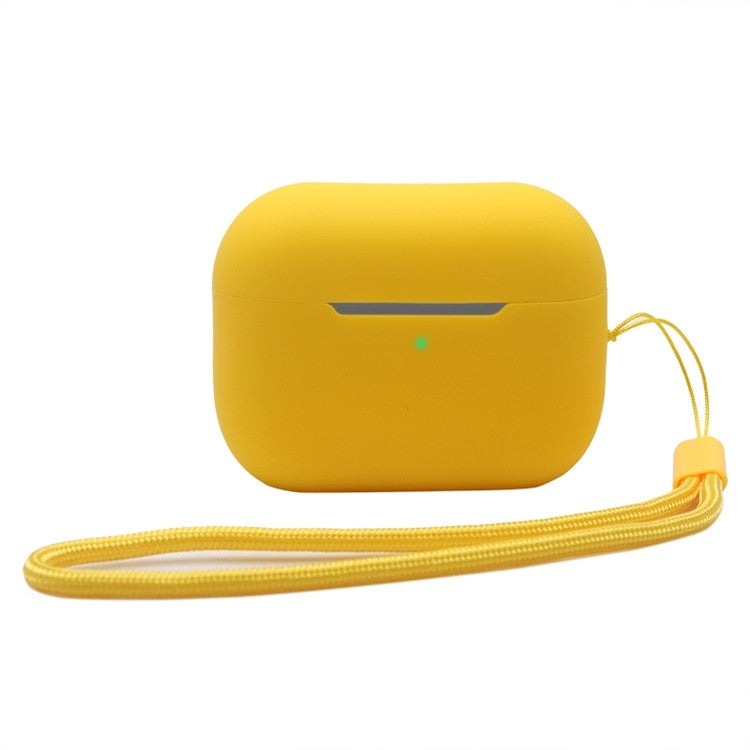 2.0mm Solid Color Silicone Case for Apple AirPods Pro 2, Bluetooth Earphone Anti-drop Cover with Hanging Strap - Yellow