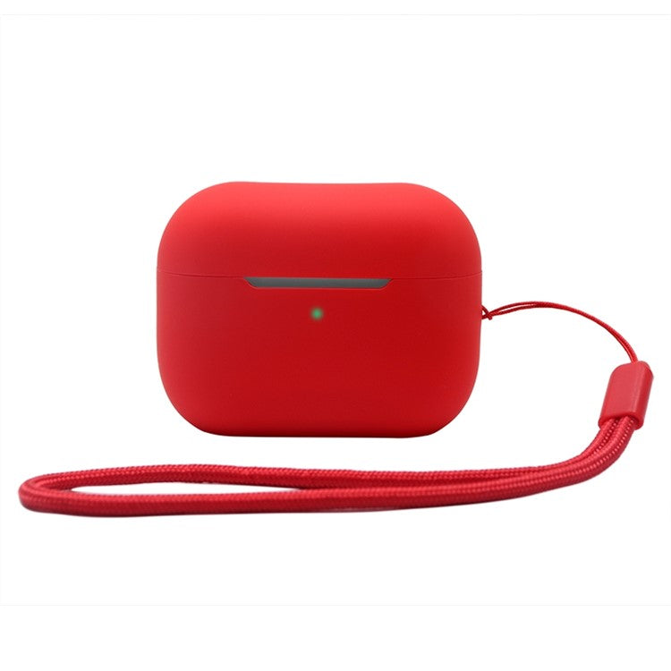 2.0mm Solid Color Silicone Case for Apple AirPods Pro 2, Bluetooth Earphone Anti-drop Cover with Hanging Strap - Red