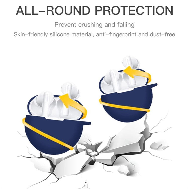 For Oppo Enco Air2i TWS Earphone Anti-dust Anti-drop Silicone Protective Cover with Anti-lost Buckle - Dark Blue