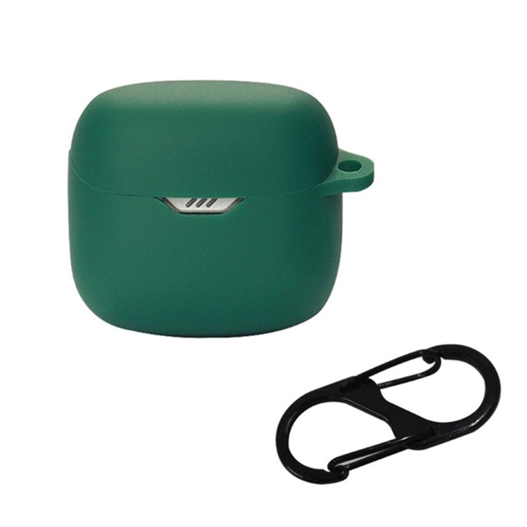 Drop Protection Case for JBL TUNE FLEX Earphone Charging Box, Silicone Soft Cover with Carrying Buckle - Dark Green