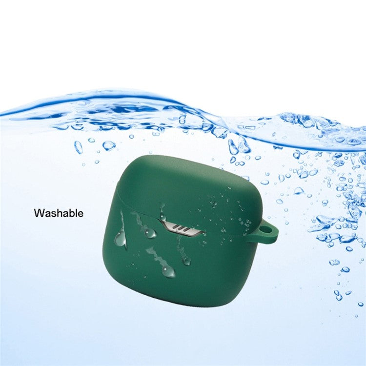 Drop Protection Case for JBL TUNE FLEX Earphone Charging Box, Silicone Soft Cover with Carrying Buckle - Dark Green