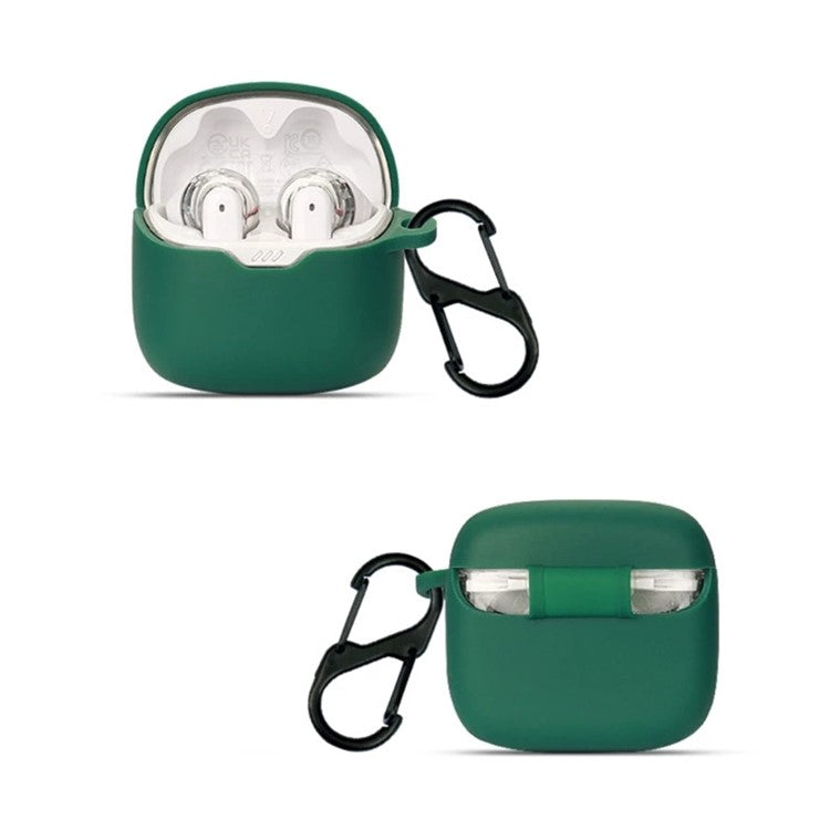 Drop Protection Case for JBL TUNE FLEX Earphone Charging Box, Silicone Soft Cover with Carrying Buckle - Dark Green