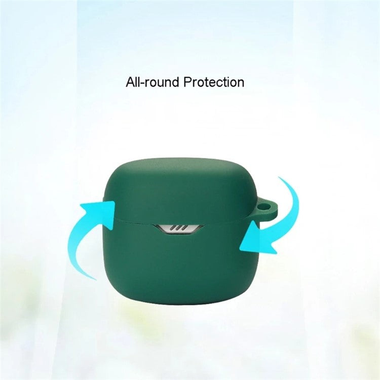 Drop Protection Case for JBL TUNE FLEX Earphone Charging Box, Silicone Soft Cover with Carrying Buckle - Dark Green