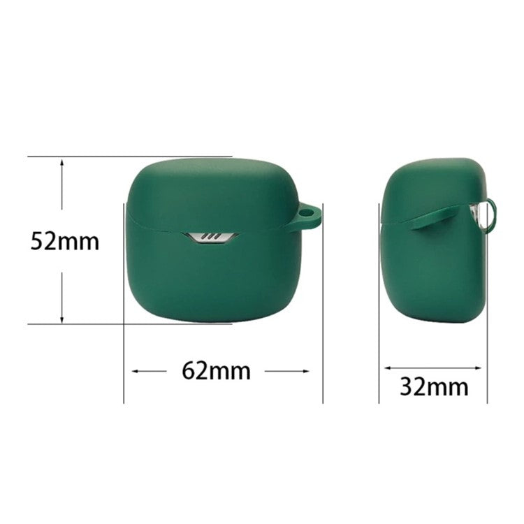 Drop Protection Case for JBL TUNE FLEX Earphone Charging Box, Silicone Soft Cover with Carrying Buckle - Dark Green