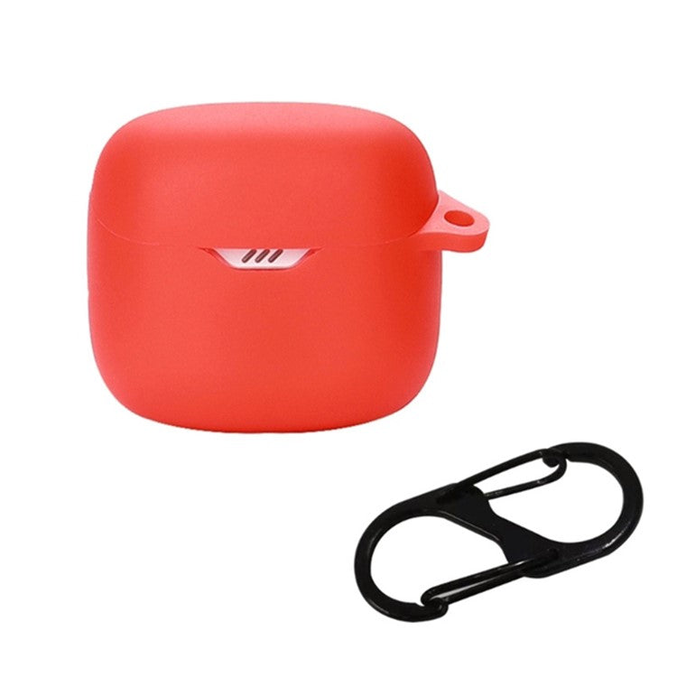 Drop Protection Case for JBL TUNE FLEX Earphone Charging Box, Silicone Soft Cover with Carrying Buckle - Red