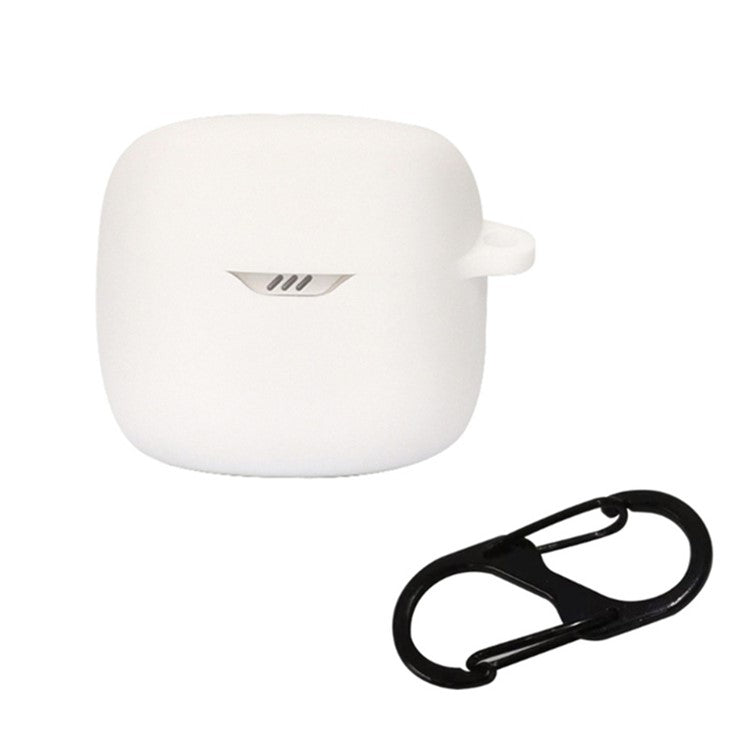 Drop Protection Case for JBL TUNE FLEX Earphone Charging Box, Silicone Soft Cover with Carrying Buckle - White