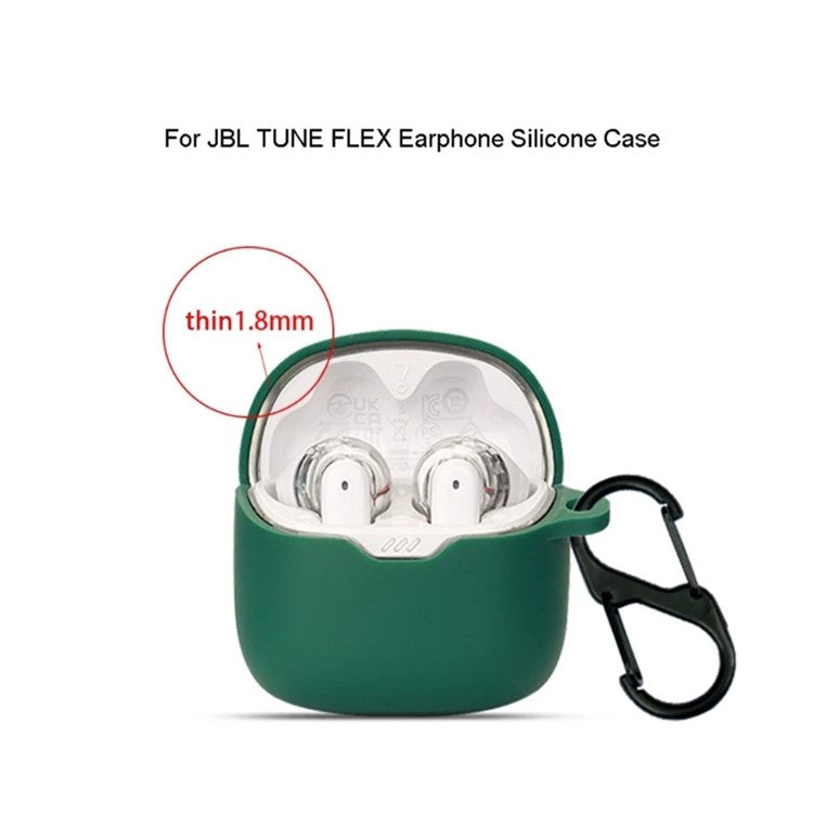 Drop Protection Case for JBL TUNE FLEX Earphone Charging Box, Silicone Soft Cover with Carrying Buckle - White