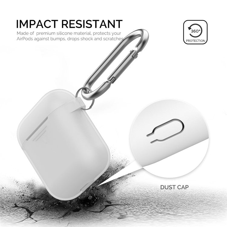 AHASTYLE PT06-3 for Apple AirPods with Charging Case (2016) / (2019) / AirPods with Wireless Charging Case (2019) Earbud Silicone Case Shockproof Earphone Cover with Carabiner - Transparent