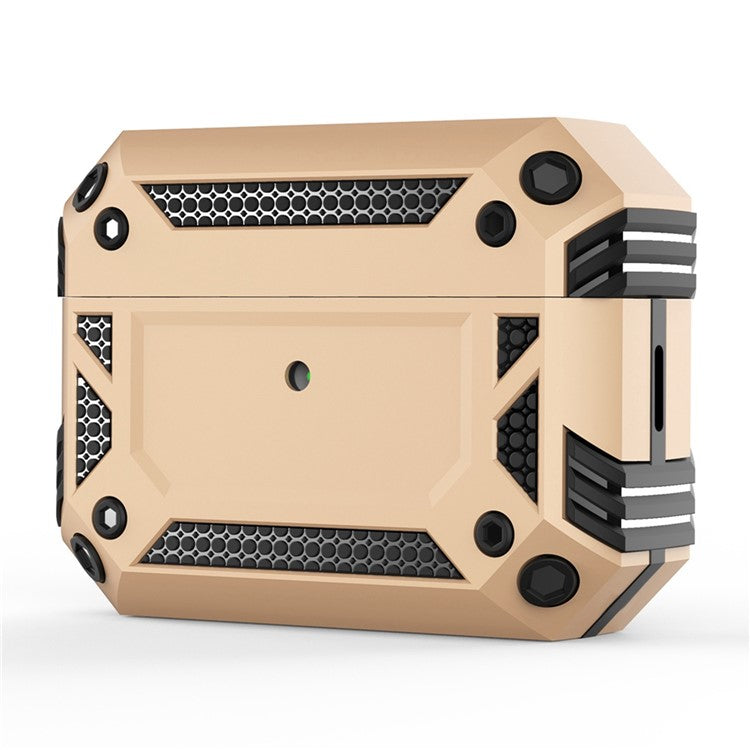 For AirPods Pro 2 Hard PC + TPU Skin Cover Shockproof Scratch Resistant Earphone Case with Carabiner - Gold