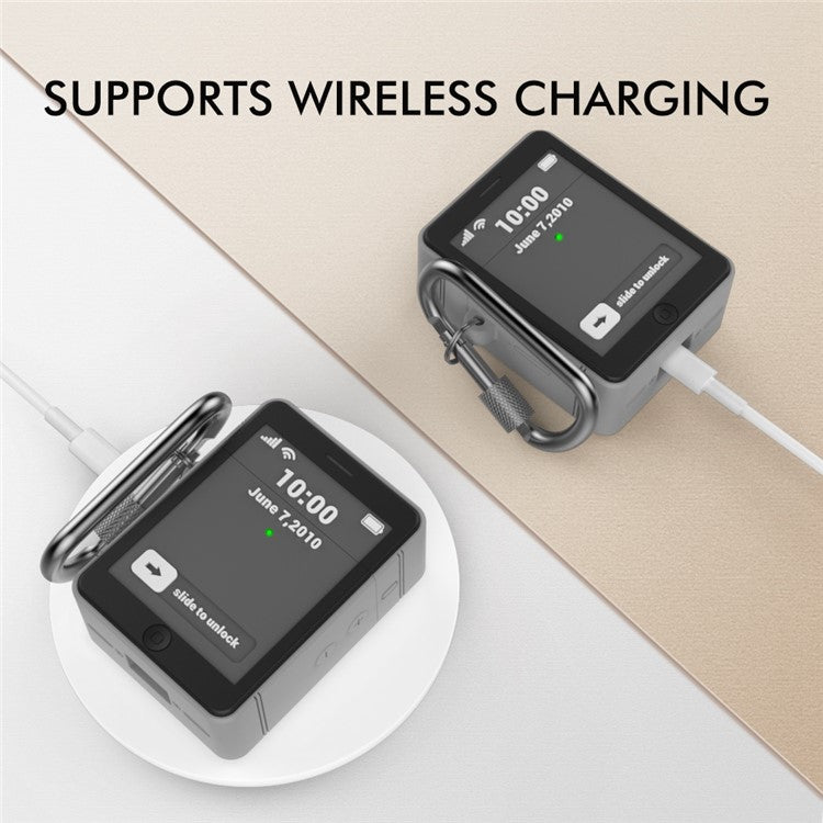 AHASTYLE PT103 For Apple AirPods with Charging Case (2016) / (2019) / AirPods with Wireless Charging Case (2019) Silicone Cover Two-Piece Design for iPhone 4 Style Earbud Case - Black