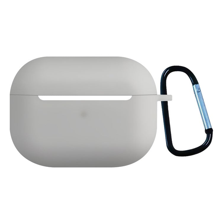 2.5mm Earphone Silicone Case for Apple AirPods Pro, Bluetooth Earbud Charging Box Anti-drop Cover with Carabiner - White