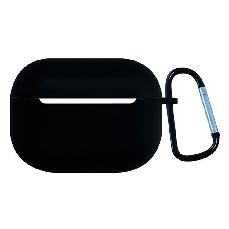 2.5mm Earphone Silicone Case for Apple AirPods Pro, Bluetooth Earbud Charging Box Anti-drop Cover with Carabiner - Black