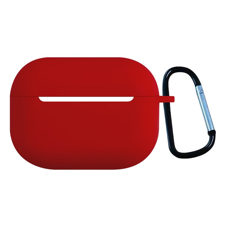 2.5mm Earphone Silicone Case for Apple AirPods Pro, Bluetooth Earbud Charging Box Anti-drop Cover with Carabiner - Red