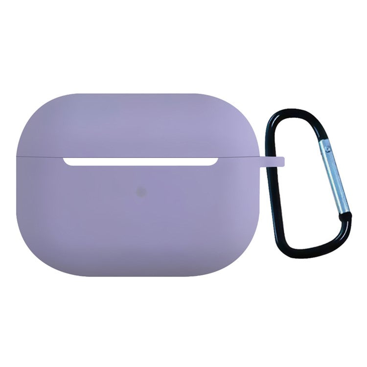 2.5mm Earphone Silicone Case for Apple AirPods Pro, Bluetooth Earbud Charging Box Anti-drop Cover with Carabiner - Light Purple