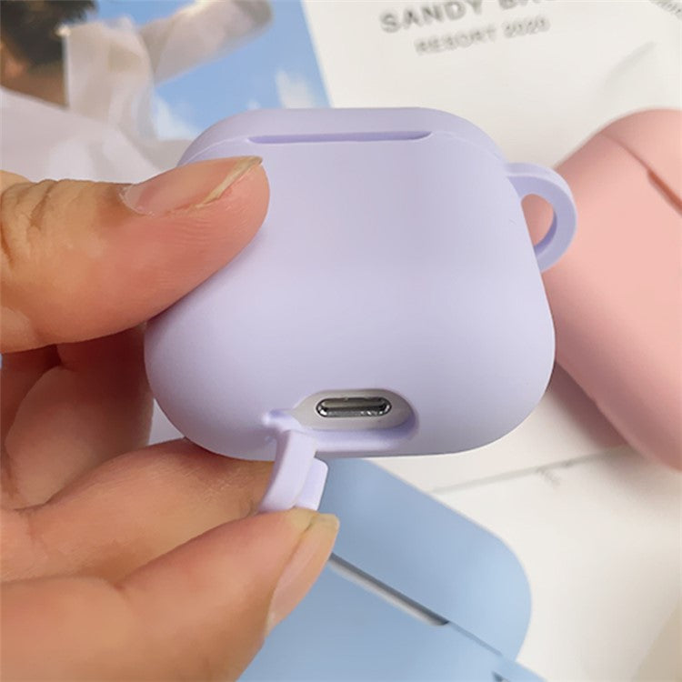 2.5mm Earphone Silicone Case for Apple AirPods Pro, Bluetooth Earbud Charging Box Anti-drop Cover with Carabiner - Purple