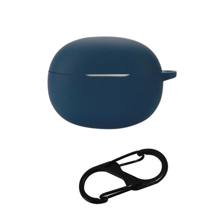 For Realme Buds T100 Silicone Protective Cover TWS Earphone Anti-drop Anti-dirt Case with Anti-lost Buckle - Dark Blue