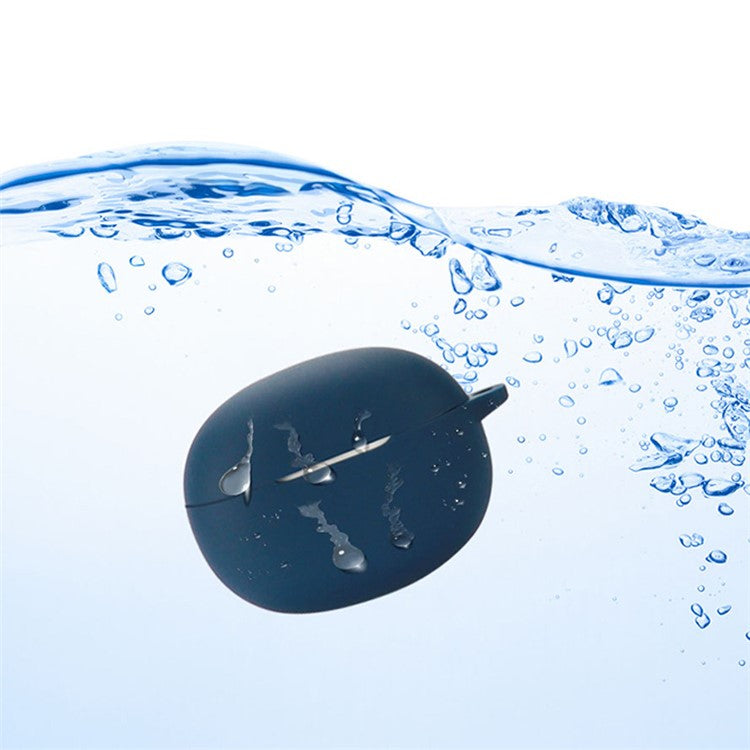 For Realme Buds T100 Silicone Protective Cover TWS Earphone Anti-drop Anti-dirt Case with Anti-lost Buckle - Dark Blue