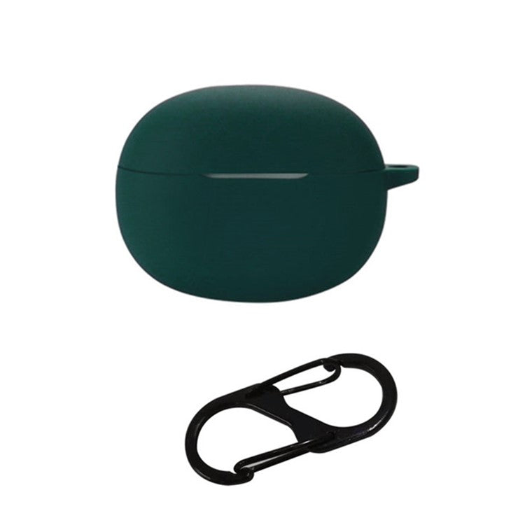 For Realme Buds T100 Silicone Protective Cover TWS Earphone Anti-drop Anti-dirt Case with Anti-lost Buckle - Blackish Green