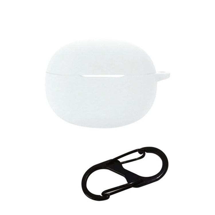 For Realme Buds T100 Silicone Protective Cover TWS Earphone Anti-drop Anti-dirt Case with Anti-lost Buckle - White