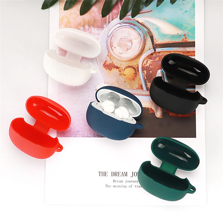 For Realme Buds T100 Silicone Protective Cover TWS Earphone Anti-drop Anti-dirt Case with Anti-lost Buckle - White